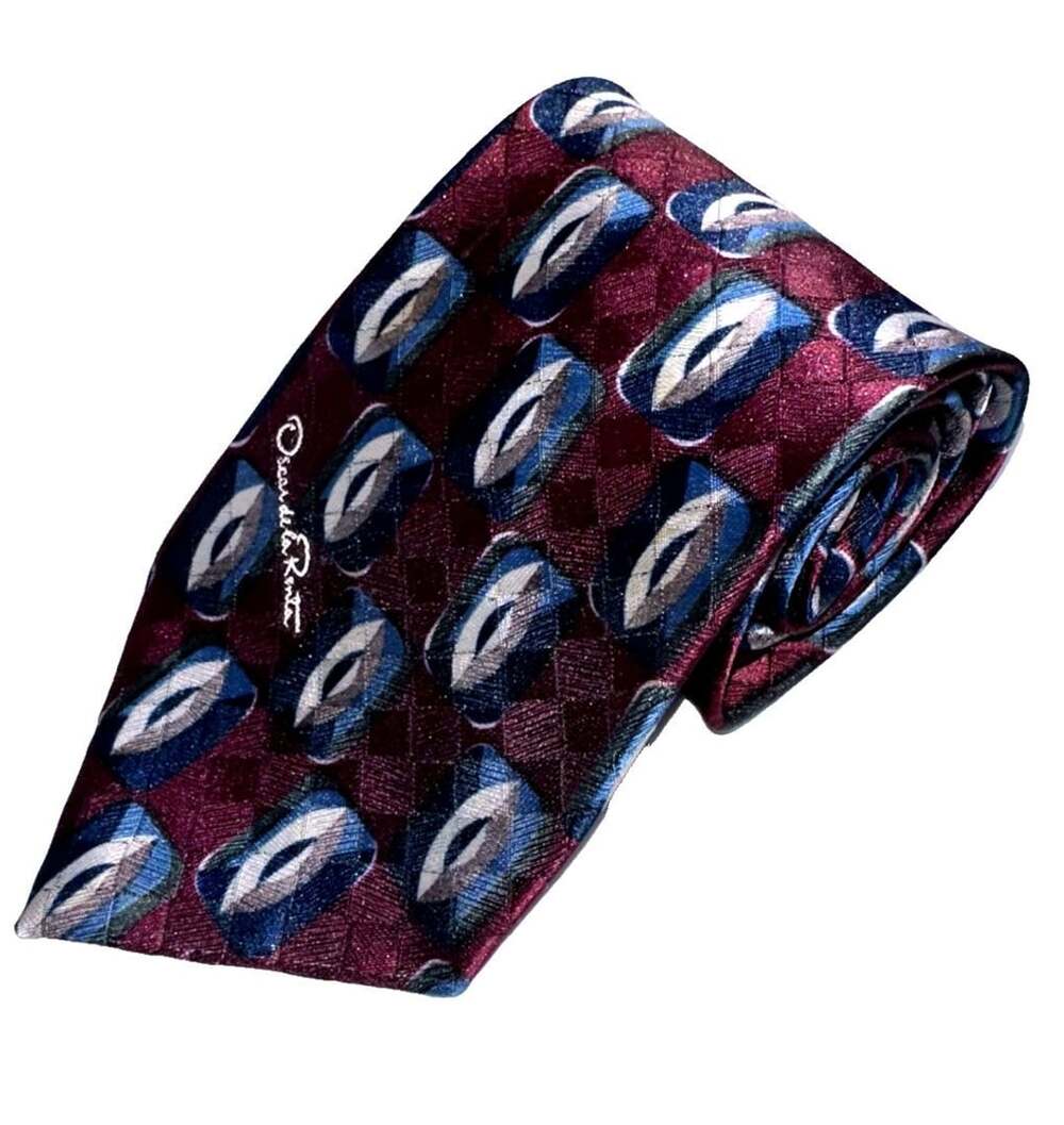 Oscar de la Renta Studio Vintage Tie – Burgundy Geometric Retro Pattern